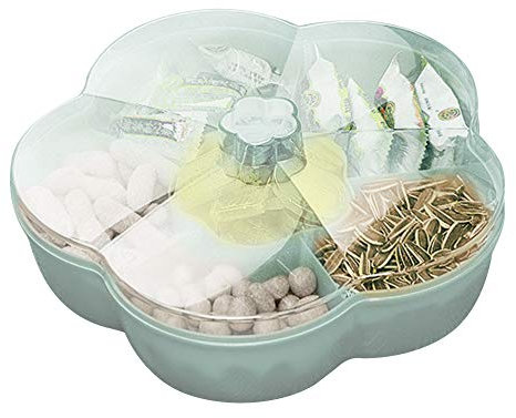 Snack Aufbewahrungsbox mit Deckel,6 Zellen Blumenforme Süßigkeiten Box Snackschale,Snack Serviertablett für Nussbonbons Trockenfrüchte Lebensmittel Aufbewahrungsbox Obstbox Trockenobstbehälter,Grün