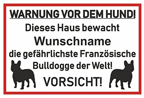Samunshi® Aufkleber Französische Bulldogge Warnung - Schild Sticker Hinweisschild Warnschild Vorsicht Hund 20 x 13,3cm Französische Bulldogge Warnung schwarz