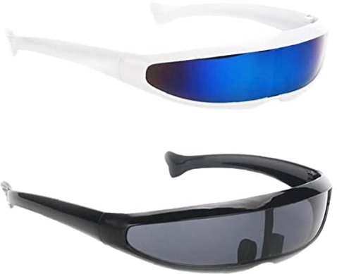 Vepoty Futuristic Narrow Sunglasses 2pcs Shield Cool Eyeglasses Mirror Lens Visor Glasses Cosplay Costume Photo Props for Women Men