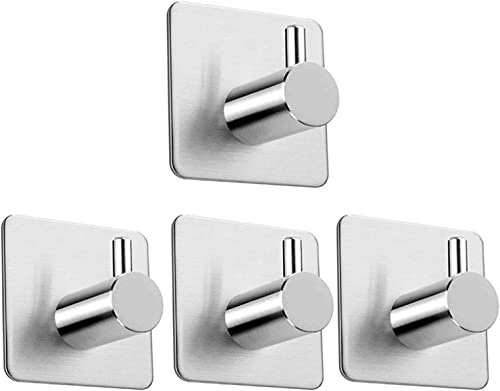 LIDOUK Self Adhesive Hooks – 4 Pack Stainless Steel Stick on Hooks, Coat Hooks, Door Hooks, Anti-Rust Waterproof Sticky Hooks for Bathroom, Kitchen, Office, Toilet - No Drill Glue Needed