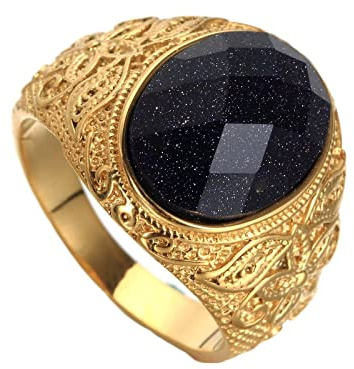 Homxi Punk Ring Herren,Ringe Oval Stein mit Vintage Blume Ring Edelstahl Herren Gelb