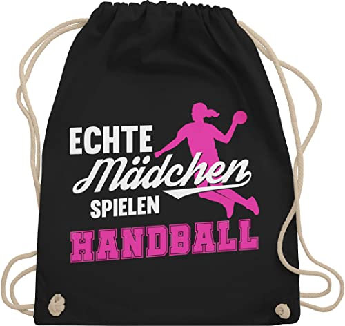 Shirtracer Turnbeutel Rucksack - Kinder Sport Kleidung - Echte Mädchen spielen Handball weiß/fuchsia - Unisize - Schwarz - kinderturnbeutel 25. geburtstag stoffrucksack beutel turntasche beuteltasche