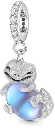 GNOCE Perle Porte-Bonheur Chat Avec Cloche En Argent Sterling 925 Perles Breloques Pour Bracelet à Breloques Bijoux Cadeau Pour Femme Fit Serpent Chaîne Bracelets/Collier (Lézard)