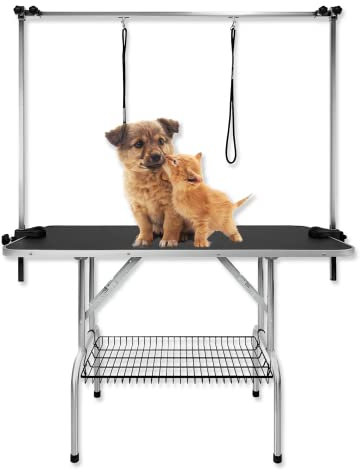 Froadp Hundefrisiertisch, Trimmtisch für Hunde und Katzen Haustiere, Hundefriseur Tisch, Haustierpflegetisch, Badetisch, Faltbar Schertisch mit Ausleger und Schultergurt, bis 100KG Belastbar (Groß)