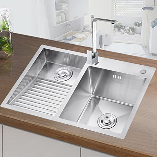 Küchenspüle Links Und Rechts, 1,5 Becken, Mit Wasserhahn, Balkon Waschbecken Mit Ablaufgarnitur ( Color : Left , S : 90x48cm )