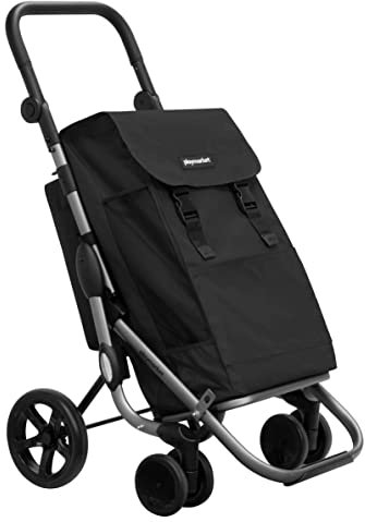 Playmarket Go Plus Einkaufstrolley mit großer Kapazität, zusammenklappbar, 4 Räder, Schwarz