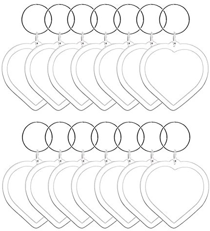 QUUPY 25PCS Klare Acryl Herz Form Leere Foto Schlüsselanhänger Fotorahmen Schlüsselanhänger Einsatz