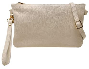 Mauro Pelletteria Pochette Donna con Tracolla Borsa Clutch Donna Elegante in Pelle Morbida Made in Italy Borsa da Polso Modello Mya Avorio