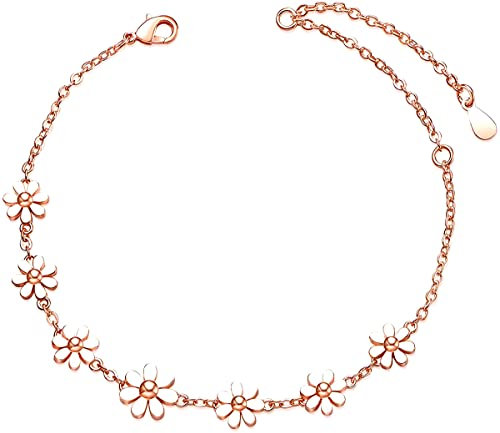 Kaguyo daisy bracelets for women, link charm bracelets, rose gold Stainless Steel Infinity Floral Bracelet for women girls, friendship birthday jewellery gifts
