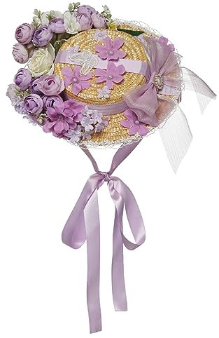 COSDREAMER Sombrero de paja para niñas y mujeres, con cintas de encaje, sombrero pequeño (I)