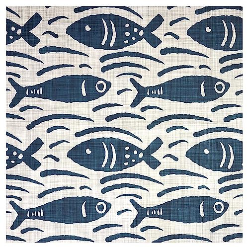 Maritimer Baumwollstoff Fisch Ferdinand Dekostoff mit Leinenoptik on Natur-Dunkelblau Meterware bedruckt 140 x 50 cm
