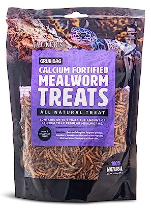 Fluker’s Grub Bag All Natural Calcium Fortified Mealworm Treats, Packed with Protein, Rich in Nutrients, A Reptile Favorite, 3 oz
