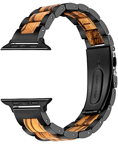 Holz & Edelstahl Band kompatibel mit Apple Watch 38mm 40mm, Holzglieder-Uhrenarmband für Herren, Apple Watch Armband Ersatz SE Serie 4 5 6 7 (38/40 mm, Stil 1)