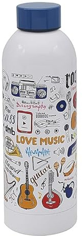 The Leonardo Collection Lesser & Pavey Edelstahl-Wasserflasche, 500 ml, Musik-Design, umweltfreundliche Edelstahlflasche mit Deckel und Tragegriff, für Bürosport oder unterwegs