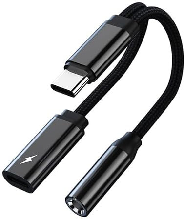 Adaptador y Carga para Auriculares USB C, Adaptador 2 en 1 Jack USB C de 3,5 mm y Cargador, Adaptador de Audio USB Tipo C con DAC para Pad Pro2018/2020 Sumsung Galaxy S23/S22, Note 20/10, Huawei
