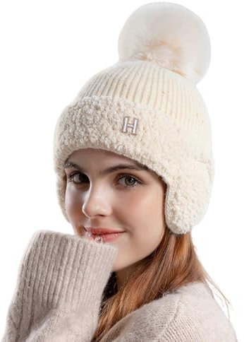 Hüte, Mützen & Caps Für Herren Geschenke Papa Wintermütze Damen Winter Fleece Ohrenwärmer Strickmütze Thermo Kopfmütze für kaltes Wetter Weiß