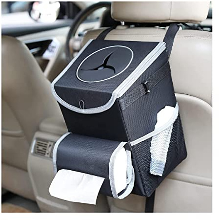 JNNJ Multifunktionaler Auto-Organizer-Mülleimer, Zusammenklappbarer Und Tragbarer Wasserdichter Auto-Mülleimer, Auto Mülleimer Mit Tissue-Halter, Für Die Meisten Autos