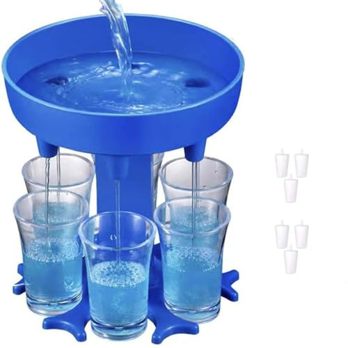 Shot Glasses Dispenser, 6 Way Shot Dispenser with Glasses for Filling Liquids Fun Drinking for College, Camping,Parties and Housewarming Gift (Blue)