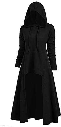 Lange Umhang mit Kapuze DamenVintage Einfarbig Poncho RobeHalloween KostümLeichte TrenchcoatWinddichte JackeCape MantelOpen Front StrickjackeMittelalterliche KleidungHerbst Winter Outwear