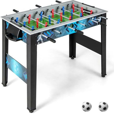COSTWAY Football Table, Freestanding Foosball Table with 2 Footballs, Ergonomic Handle, 18 Players, Soccer Arcade Game for Adults, Kids, Indoor Room Sport