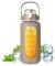 Bouteille d'Eau en Verre Borosilicate - 1000ml, Gourde Sport avec Paille, Marquage de l'heure, sans BPA, Anti-fuite, Bouteille étanche pour École, Voyage, Camping et Randonnée, Bureau, Sport (Brun)