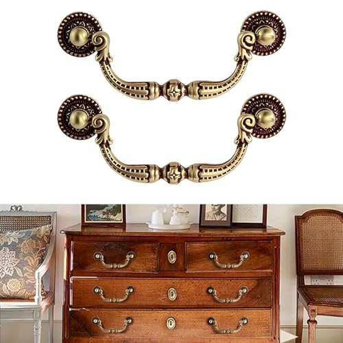 CcHhyyt 2 Stück Vintage Messing Griff Antiker Schrankgriff Messinggriff für Küche Schrank Schublade Kommode Vintage Eisenwaren Retrogriffe aus reinem Messing Metal Möbelgriff (2, Rot, 96mm)