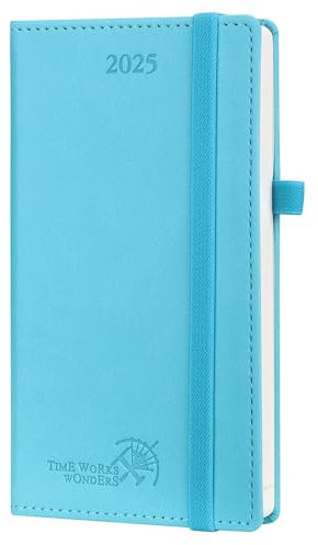 POPRUN Taschenkalender 2025 Klein 16,5 x 9 cm (Jan.2025-Dez.2025) - Kalender 2025 Klein mit PU-Leder - Terminplaner, Planer 1 Woche 2 Seite mit Stiftschlaufe - Blaugrün
