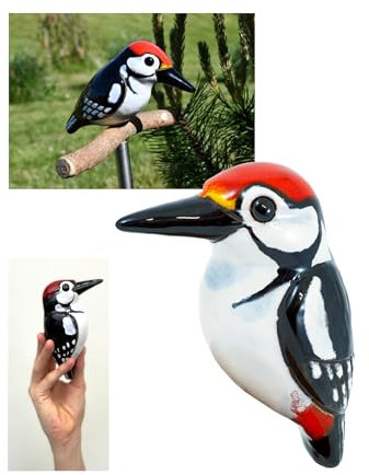 Midene Gartenstecker Keramik Handgefertigt - Gartendeko für Draußen Wetterfest - Garten Deko Keramik - Vogel Gartenfiguren & Gartenstatuen - Specht