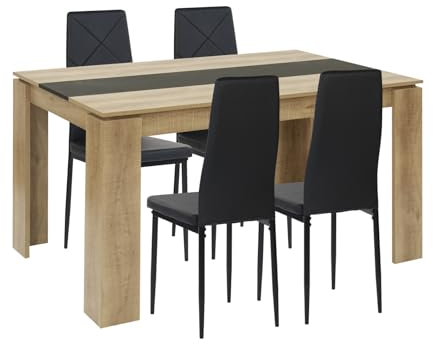 FURNITABLE Esstisch mit 4 Stühlen Esszimmergruppe, 4er Set Esszimmerstühle und Rechteckig Holztisch Essgruppe für Wohnzimmer Küche Büro (160 * 80cm Tisch+4 Schwarz Stühle)
