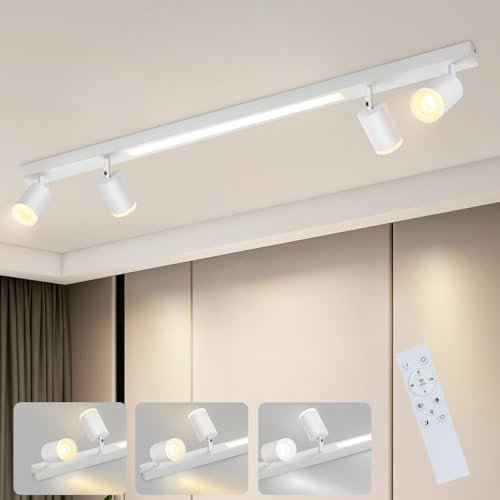 cupgow LED Deckenlampe 4 Flammig Bürolampe - Deckenstrahler Dimmbar 38W Weiß mit Fernbediennung Deckenspots Deckenleuchte 3000K-6500K Schwenkbar 350° Modern für Wohnzimmer Küche Schlafzimmer Küche
