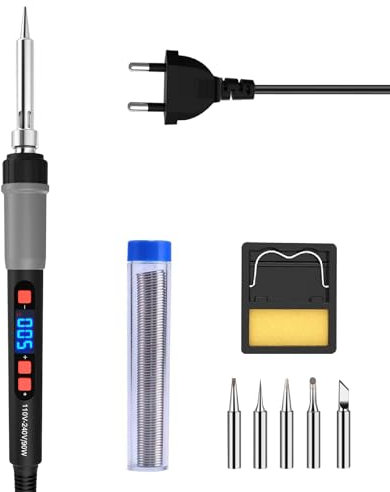 ILIBILIB saldatore a stagno 90 W, temperatura digitale LCD regolabile 180-500 °C, con modalità di sospensione automatica, kit saldatura stagno 5 punte saldatore stagno di ricambio, filo di saldatura