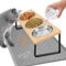 Duscdesp 3 in 1 Stainless Steel Cat Bowl with Stand, Tilted, Detachable Raised Bowl for Food and Water, Cat Food Mat