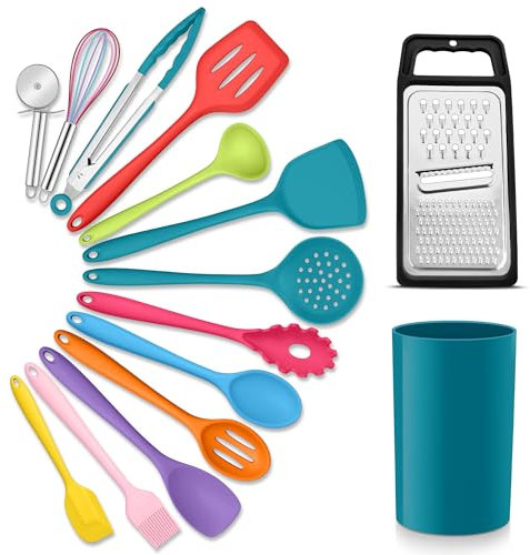 Herogo Kitchen Utensil Set, 15 Pieces Silicone Cooking Utensils Set with Holder, Non-Stick Spatula, Heat-Resistance Kitchen Tool Include Spatula, Turner, Spoon for Baking & Cooking, Easy to Clean