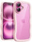 JETech Wavy Case for iPhone 16 6.1-Inch, Cute Wave Frame Curly Shape Shockproof Phone Cover for Women and Girls, Clear Hard PC Back (Light Pink)