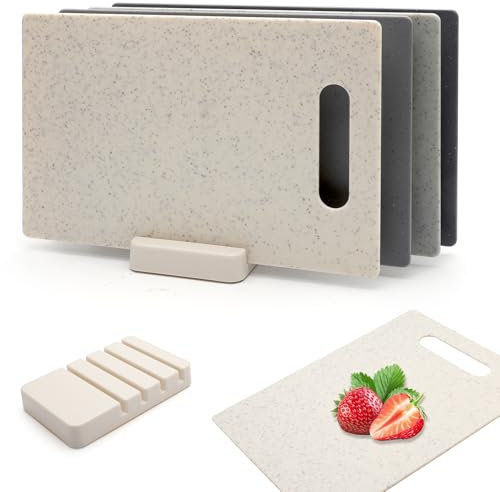TNSLAND 4 Pièces Planche a Decouper Plastique Planche a Decouper Professionnelle Planches à Découper avec Support de Rangement Planche a Découper pour Viande Charcuterie Légumes et Fruits