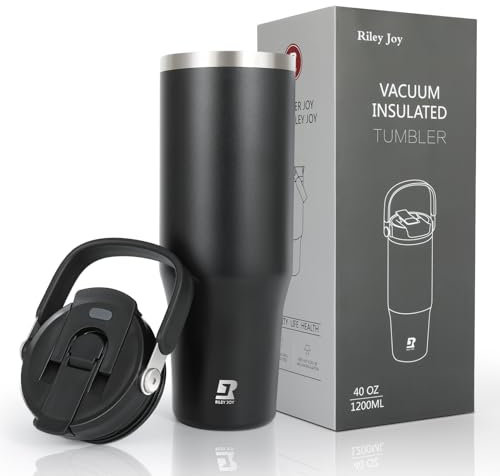Riley Joy Gourde Isotherme 2.0 - Travel Mug Isotherme 1.2L - Gobelet avec Paille Poignée, Thermos Café pour Chaud ou Glacé en Acier Inoxydable sans BPA pour Voyage Camping