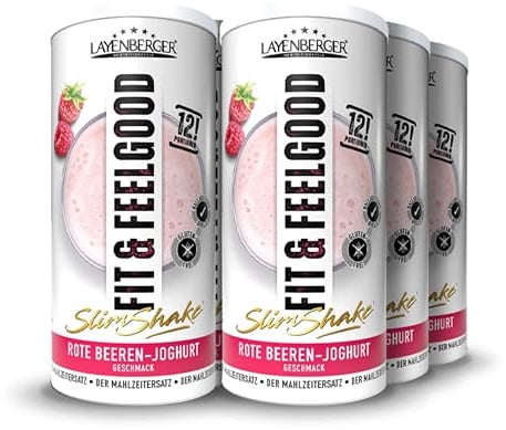 Layenberger Fit&Feelgood Slim Shake Powder Rote Beeren-Joghurt (6x396 g) | Mahlzeitersatz, 72 Portionen mit je 213 kcal, insgesamt 2376 g