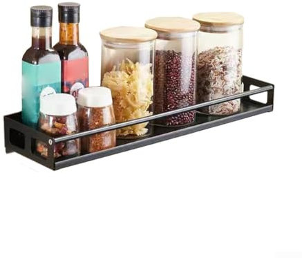 Portaspezie da appendere in acciaio inox, da parete, con adesivo, per condimenti da cucina e armadio interno, organizer per spezie (nero + 30 cm)