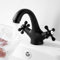Wasserhahn Bad Schwarz, Waschtischarmatur Retro Zwei Griffe, Armaturen Bad Vintage, Waschtischarmaturen Schwarze Armatur Bad Waschbecken mit Auslauf Höhe 147mm