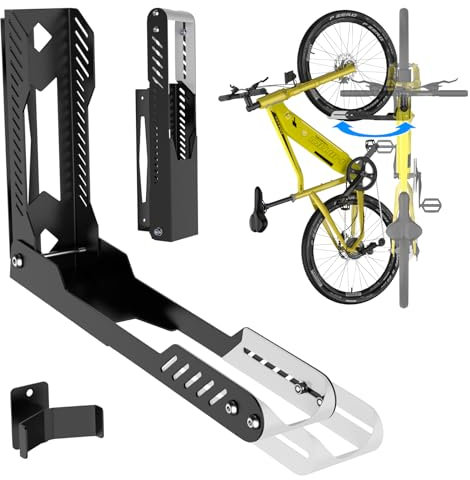 IMAYCC Profi Schwenkbare Fahrrad Wandhalterung, Fahrradhalterung Wand ohne schweres Heben, platzsparender Fahrradständer für die Garage, einfaches Einhängen und Aushängen,kann bis zu 40 kg halten weiß