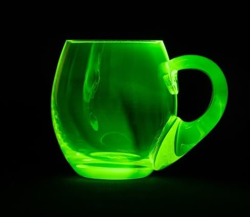 Unique uranium glass hand made decoration - beer glass, volume 0,5 l, Czech Bohemian Glass. Transparent glass, 1pc
