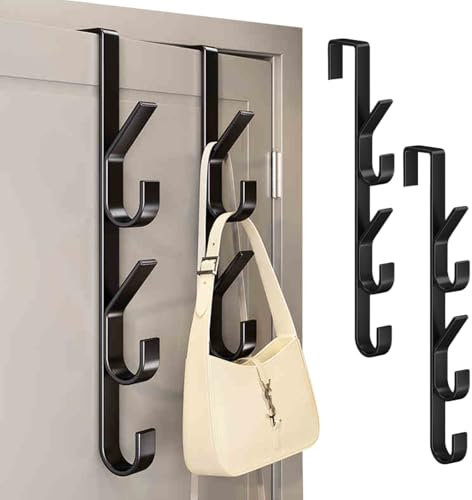 BelleVive Pack de 2 ganchos para puerta, colgador de puerta de metal resistente, percha multifuncional de diseño vertical para colgar abrigos, ropa y bolsos en el dormitorio