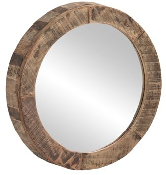 Woodkings Wandspiegel Sumatra | runder Holzspiegel 60 cm | Badspiegel aus Altholz | Spiegel auch für Flur oder Wohnbereich | rustikales Design