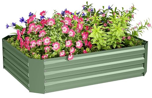 Outsunny Hochbeet aus Stahl, Pflanzbeet Frühbeet Gartenbeet Blumenkasten stapelbar, Pflanzkasten Gemüsebeet 120x90x30cm für Garten Balkon, Pflanzkübel für Blumen, Pflanzen, Gemüse
