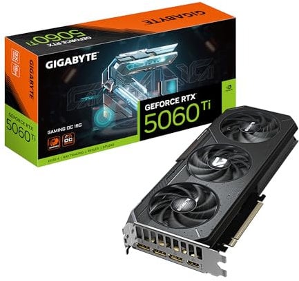 Gigabyte GeForce RTX 5060 Ti Gaming OC 16G Tarjeta Gráfica – 16 GB GDDR7, 128 bits, PCI-E 5.0, 2647 MHz Frecuencia del núcleo, 3 x DisplayPort, 1 x HDMI, GV-N506TGAMING OC-16GD