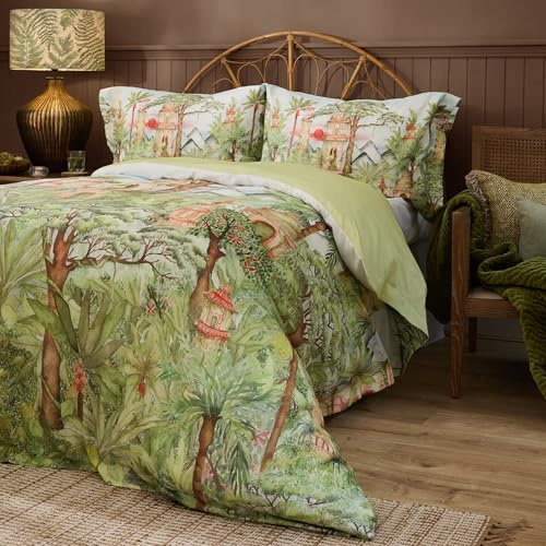 Voyage Maison Eden Ruins Duvet Cover Set – 100% Cotton Reversible Tropical Floral Design Bedding (Green - King)