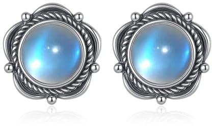 Mondstein Ohrringe Sterling Silber Naturstein Echter Mondstein Retro Blume Ohrstecker Schmuck Geschenke für Damen
