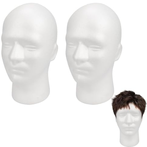 Peufcmi 2 Stück Perückenkopf - Mannequin Styropor Schaums Kopf Modell | Schaumköpfe Für Perücken, Styroporkopf, Schaufensterpuppe Styropor Kopf, Wig Head Für Mützen, Kopfhörer, Haarzubehör Perücken