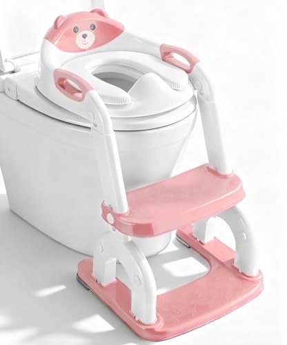Eixara - Asiento de inodoro para niños, plegable, regulable en altura | Asiento de inodoro plegable 2 en 1 ajustable en altura para niños con asiento acolchado, marcha antideslizante y estable