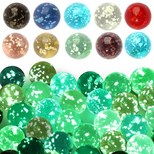 Hopton 35 Stück Murmeln Glas, 16 mm Murmeln Leuchten im Dunkeln | Bunte Glasmurmeln für Murmelspiel, Kugelbahn, DIY, Heimdekoration